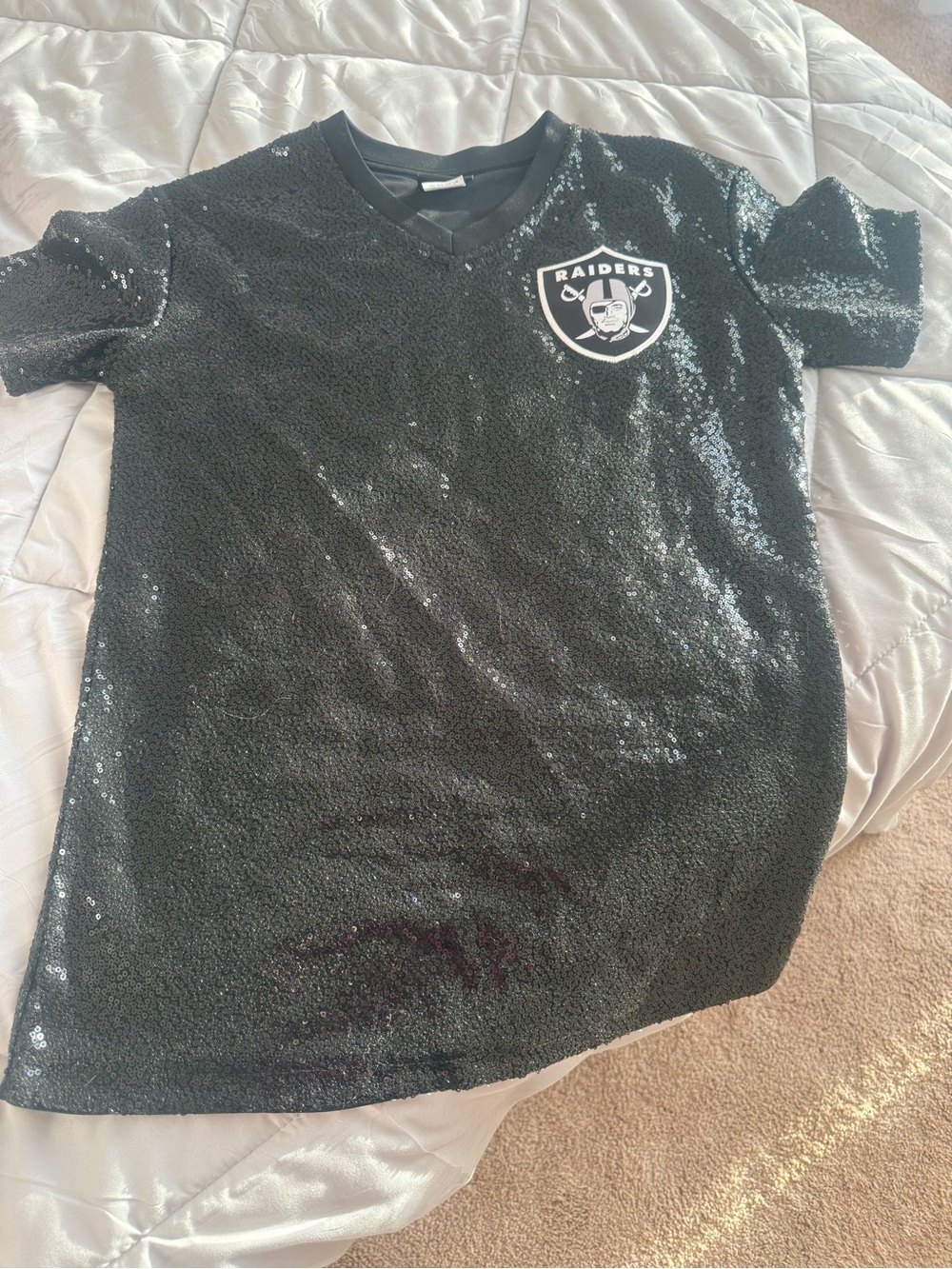 Riders by Lee Black Sequin V-Neck Jersey with Raiders Crest